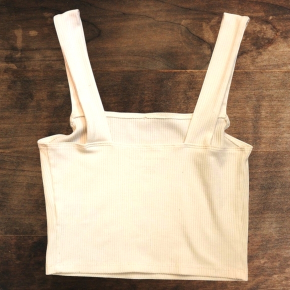 🔖Final Sale! American Eagle Ivory Ribbed Thick Strap Cropped Tank Top - Picture 3 of 3